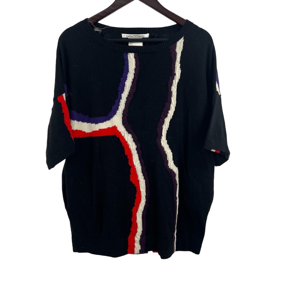 Diane Von Furstenberg Black Short Sleeve Oversize Sweater Size Small